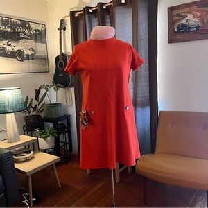 Vintage 1960s Deep Orange Gabardine Wool Dress Size 14